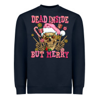 Navy dead inside but merry  pink christmas skeleton Heavyweight Sweatshirt - AdoDesignShop