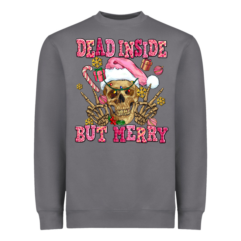 Dead Inside But Merry  Pink Christmas Skeleton Heavyweight Sweatshirt by AdoDesignShop | Teevron