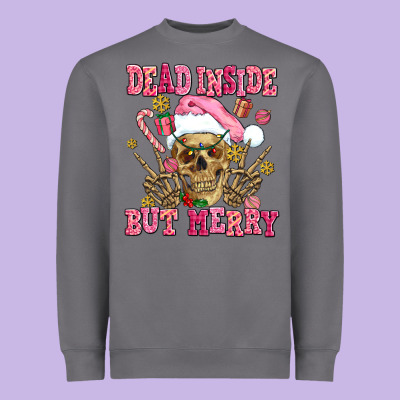 Dead Inside But Merry  Pink Christmas Skeleton Heavyweight Sweatshirt Designed By Adodesignshop