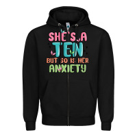 Black she's a ten but so is her anxiety Zipper Hoodie - MaliasSmallBusiness