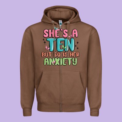 She's A Ten But So Is Her Anxiety Zipper Hoodie Designed By Maliassmallbusiness