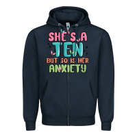 Navy she's a ten but so is her anxiety Zipper Hoodie - MaliasSmallBusiness