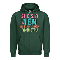 Sports Green she's a ten but so is her anxiety Zipper Hoodie - MaliasSmallBusiness