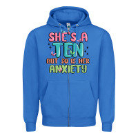 True Royal she's a ten but so is her anxiety Zipper Hoodie - MaliasSmallBusiness