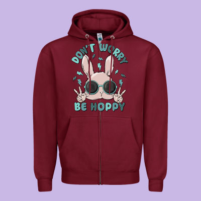 Don't Worry Be Hoppy Zipper Hoodie Designed By Maliassmallbusiness
