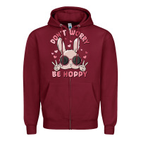 Burgundy don't worry be hoppy Zipper Hoodie - MaliasSmallBusiness