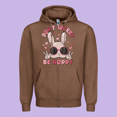 Don't Worry Be Hoppy Zipper Hoodie Designed By Maliassmallbusiness