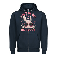 Navy don't worry be hoppy Zipper Hoodie - MaliasSmallBusiness