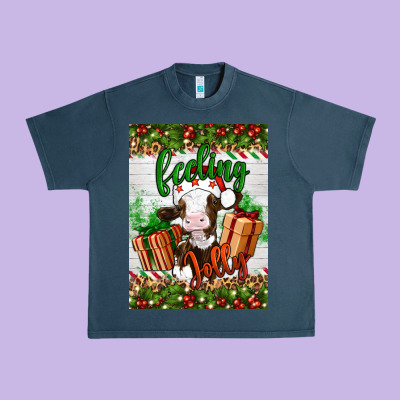 Christmas Feeling Jolly Cow Urban Heavy Tee Designed By Artiststas