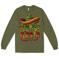 Army Green let's fiesta mexican hat Long Sleeve Tee - BarkalooDesign