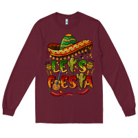 Burgundy let's fiesta mexican hat Long Sleeve Tee - BarkalooDesign