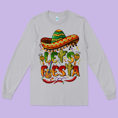 Let's Fiesta Mexican Hat Long Sleeve Tee Designed By Barkaloodesign