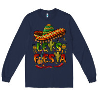 Navy let's fiesta mexican hat Long Sleeve Tee - BarkalooDesign