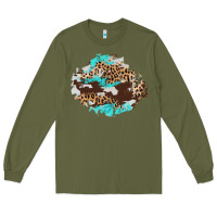 Army Green cowhide leopard turquoise patch Long Sleeve Tee - AdoDesignShop