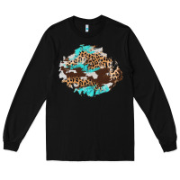 Black cowhide leopard turquoise patch Long Sleeve Tee - AdoDesignShop