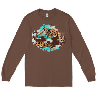 Chestnut cowhide leopard turquoise patch Long Sleeve Tee - AdoDesignShop