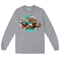 Heather Grey cowhide leopard turquoise patch Long Sleeve Tee - AdoDesignShop