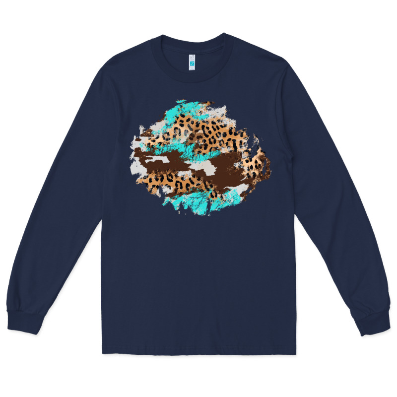 Cowhide Leopard Turquoise Patch Long Sleeve Tee by AdoDesignShop | Teevron