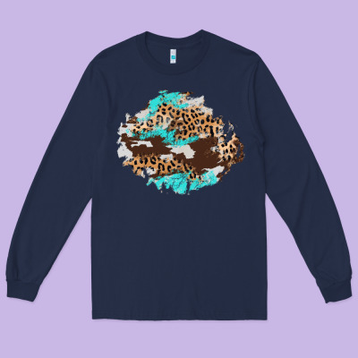 Cowhide Leopard Turquoise Patch Long Sleeve Tee Designed By Adodesignshop