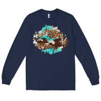 Navy cowhide leopard turquoise patch Long Sleeve Tee - AdoDesignShop