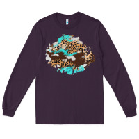 Plum cowhide leopard turquoise patch Long Sleeve Tee - AdoDesignShop
