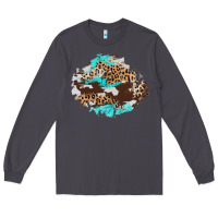 Smoke cowhide leopard turquoise patch Long Sleeve Tee - AdoDesignShop
