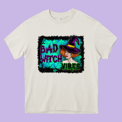 Heavy Core Tee Halloween Bad Witch Vibes Watercolor