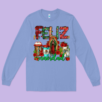 Feliz Navidad Lady Of Guadalupe Christmas Coffee Long Sleeve Tee Designed By Jasminsmagicworld