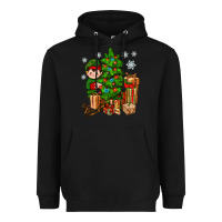Black Christmas Elf With Gift Heavyweight Hoodie - BundleAndBundleShop