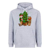 Heather Grey Christmas Elf With Gift Heavyweight Hoodie - BundleAndBundleShop