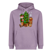 Lavender Christmas Elf With Gift Heavyweight Hoodie - BundleAndBundleShop