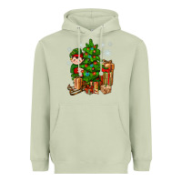 Matcha Christmas Elf With Gift Heavyweight Hoodie - BundleAndBundleShop