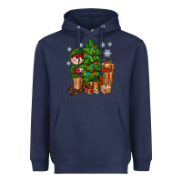 Navy Christmas Elf With Gift Heavyweight Hoodie - BundleAndBundleShop