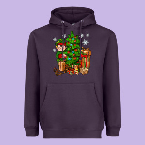 Christmas Elf With Gift Heavyweight Hoodie Designed By Bundleandbundleshop