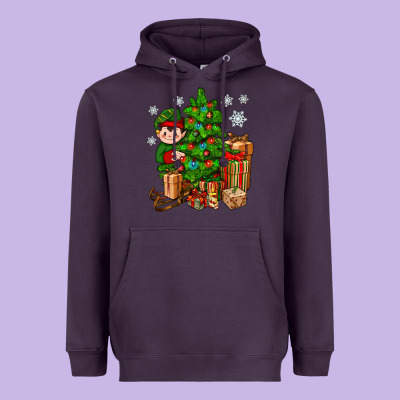 Christmas Elf With Gift Heavyweight Hoodie Designed By Bundleandbundleshop