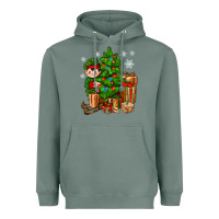 Sage Christmas Elf With Gift Heavyweight Hoodie - BundleAndBundleShop
