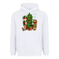 White Christmas Elf With Gift Heavyweight Hoodie - BundleAndBundleShop
