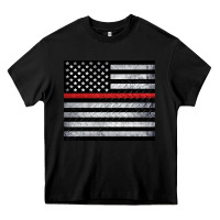 Black thin red line American flag metal floor Heavy Core Tee - Artiststas