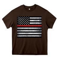 Chocolate Brown thin red line American flag metal floor Heavy Core Tee - Artiststas