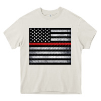 Cream thin red line American flag metal floor Heavy Core Tee - Artiststas
