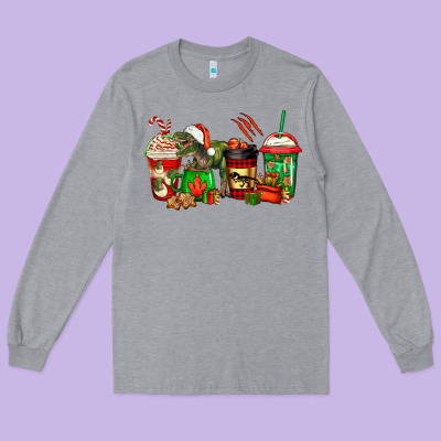 Trex Coffee Cups Long Sleeve Tee Designed By Jasminsmagicworld