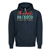 Navy thankful blessed and kind of a mess Zipper Hoodie - MaliasSmallBusiness