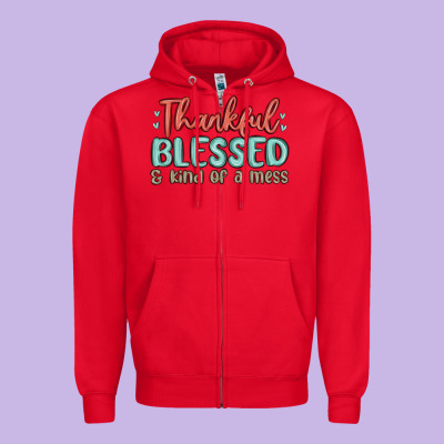 Thankful Blessed And Kind Of A Mess Zipper Hoodie Designed By Maliassmallbusiness
