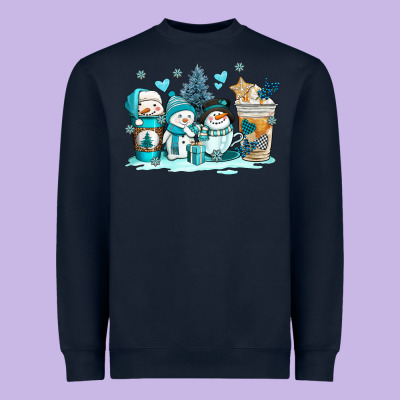 Winter Snowman Coffee Cups Heavyweight Sweatshirt Designed By Adodesignshop