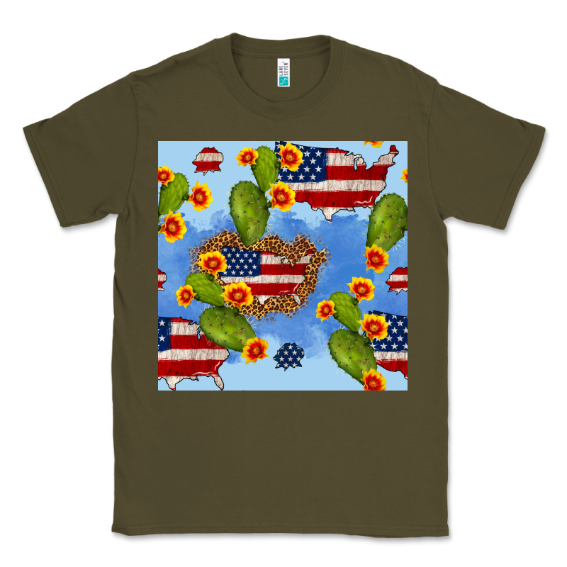 Usa Map Cactus And Sunflower Seamless Pattern Classic Tee by BundleAndBundleShop | Teevron