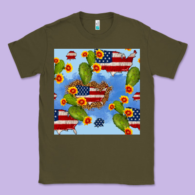 Usa Map Cactus And Sunflower Seamless Pattern Classic Tee Designed By Bundleandbundleshop