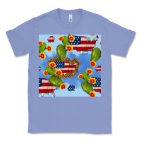 Colony Blue usa map cactus and sunflower seamless pattern Classic Tee - BundleAndBundleShop