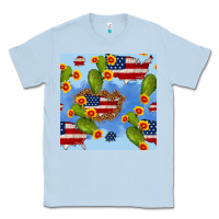 Dusty Blue usa map cactus and sunflower seamless pattern Classic Tee - BundleAndBundleShop