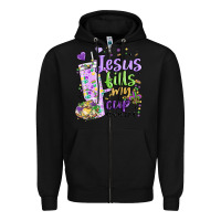 Black mardi gras jesus fills my cup Zipper Hoodie - MaliasSmallBusiness