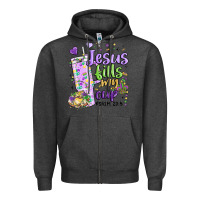 Charcoal Heather mardi gras jesus fills my cup Zipper Hoodie - MaliasSmallBusiness